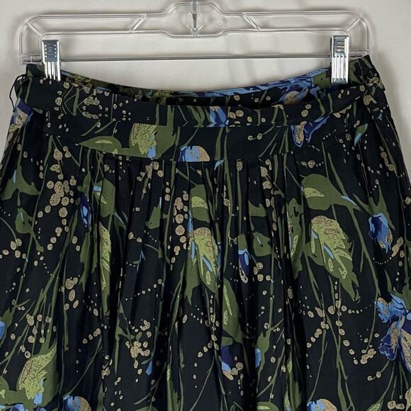 LOFT Navy Blue Green Gold Floral Pleated Boho Chic Full Skirt NWOT Size 4P - Picture 5 of 10